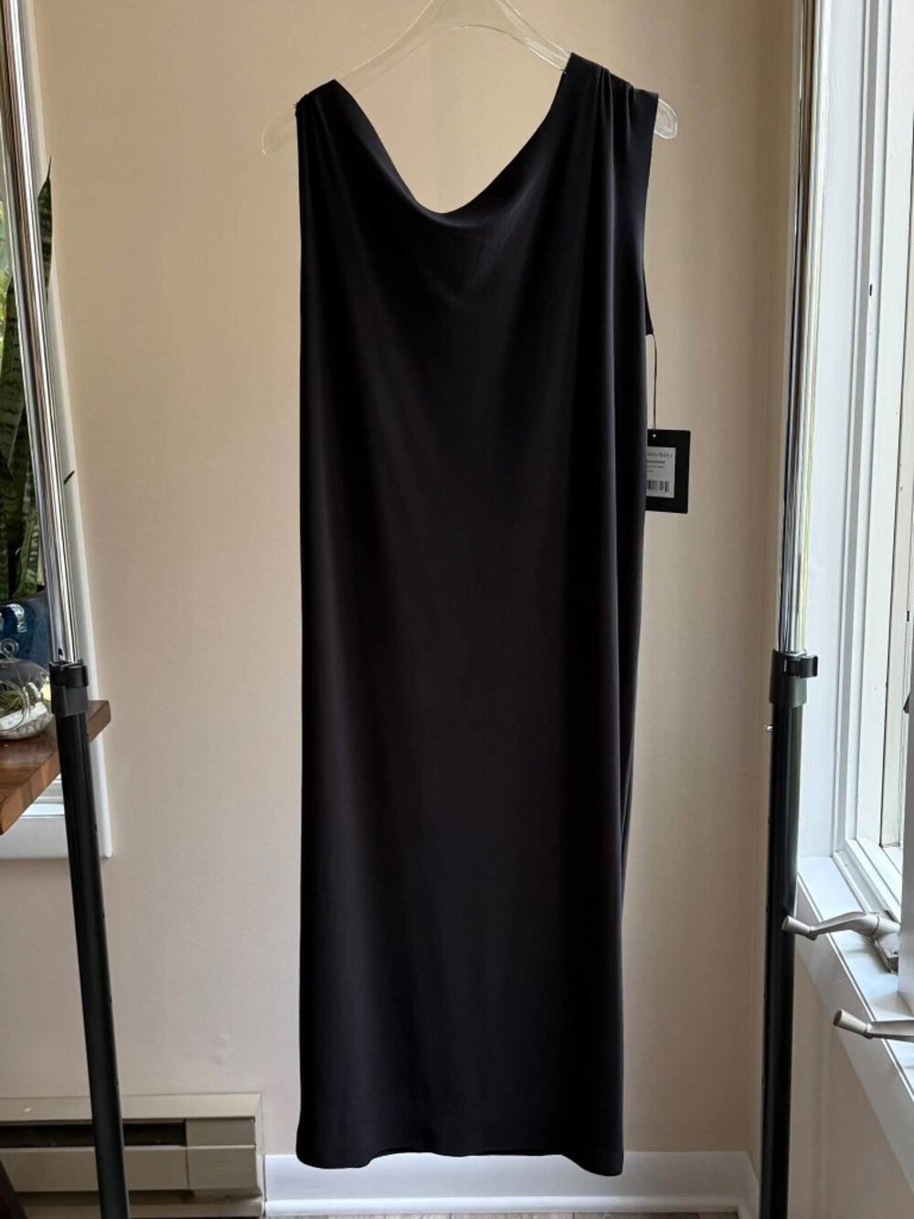 Norma Kamali sleeveless drop shoulder asymmetrical draped dress. NWT. Small